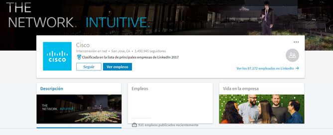 Cisco pagina de empresa en LinkedIn