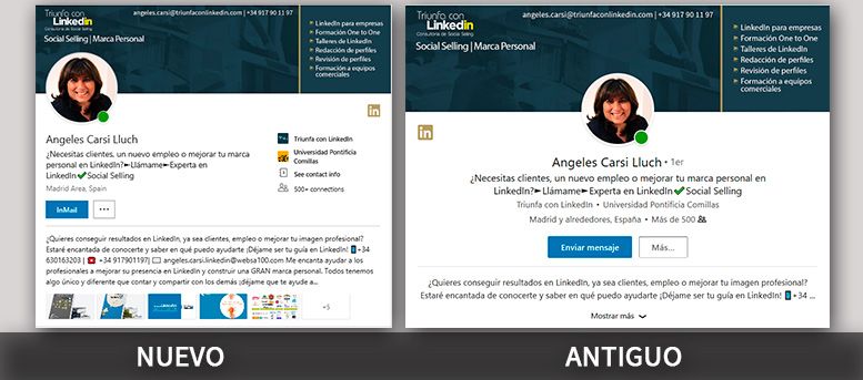 Comparacion perfil LinkedIn antiguo y nuevo