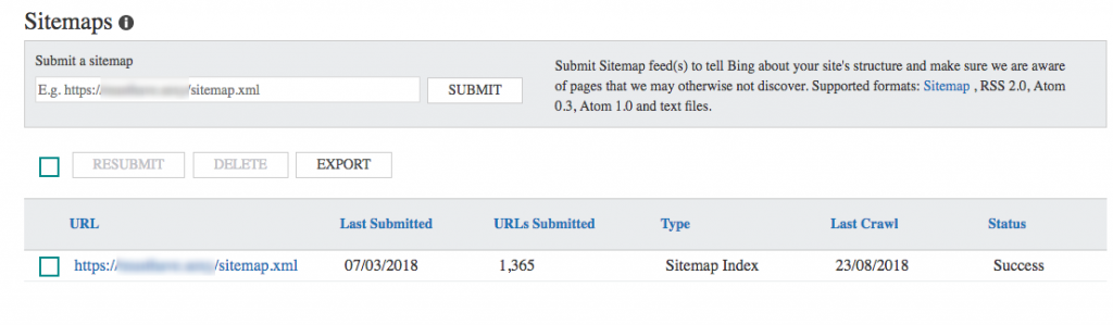 indsend sitemap bing webmaster tools